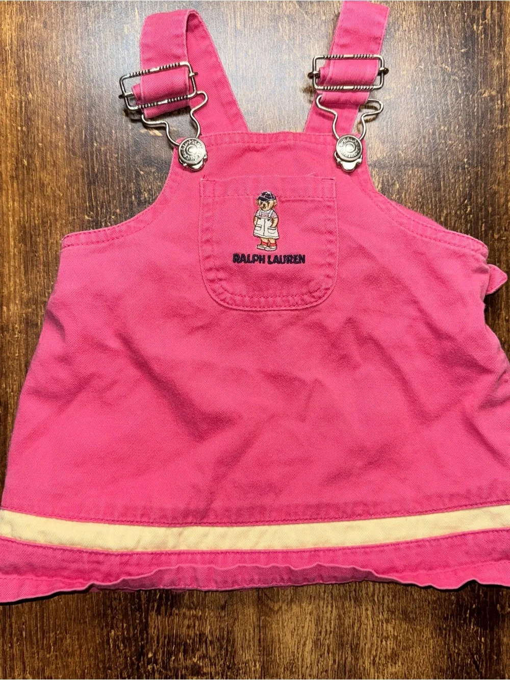 Ralph Lauren Vintage Pink & Yellow Girls Overall Dress with Yellow Trim 3-6M
